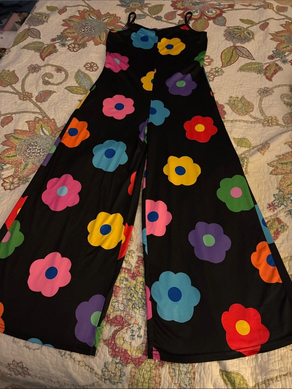 SHEIN Black Jumpsuit with Multicolor Floral Print